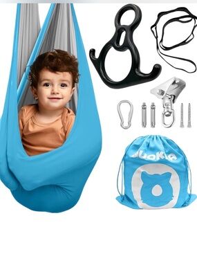 QUOKKA Kids Sensory Swing Hammock Chair Blue Indoor Therapy Cocoon Pod Swing